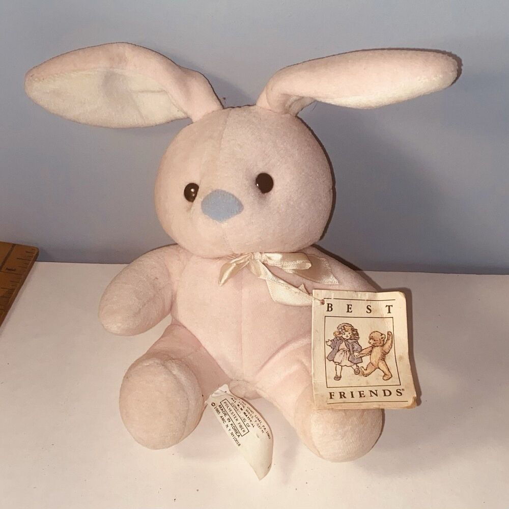 Vintage Je  M’appelle Best Friends Pink Bunny Rabbit  Plush 7” Korea 1985